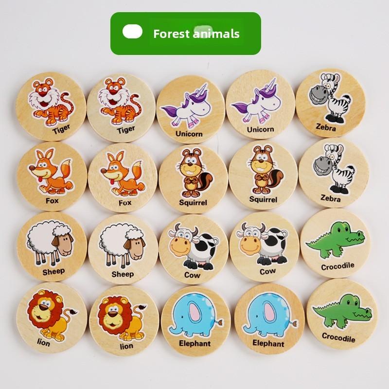 Matching Wooden Educational Puzzle For Children With Forest Animal Theme Fruit