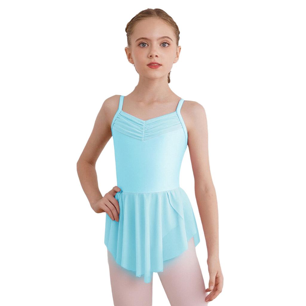 Girls Ballet Dresses Ballerina Practice Performance Ruched V Neck Spaghetti Straps Side Split Dress