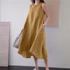 Summer O Neck Dress Sleeveless Plus Size Loose Solid Color Long Style Vest Cotton Linen Dresses Women
