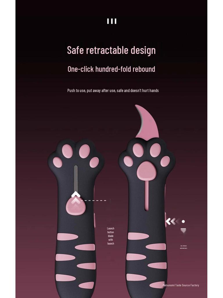 Mini Cuchillo Desempaquetador Portátil de Pata de Gato, Serie Rosa y Negra - Cuchillo de Bolsillo Utilitario, Abrecajas, Cuchillo Duradero para Estudiantes
