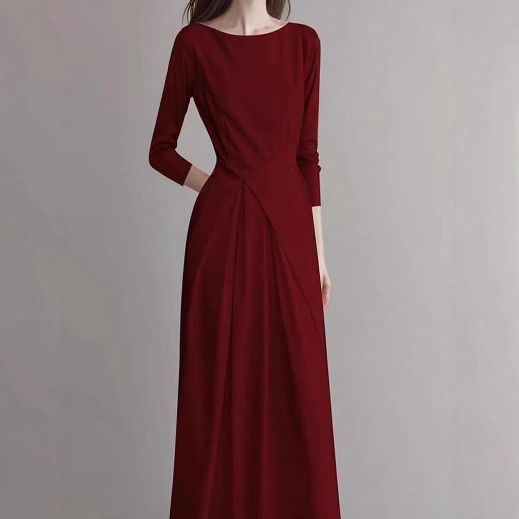 Elegant French Women's Long-Sleeve Dress: Fashionable High-End Spring/Autumn Skirt for Weddings
