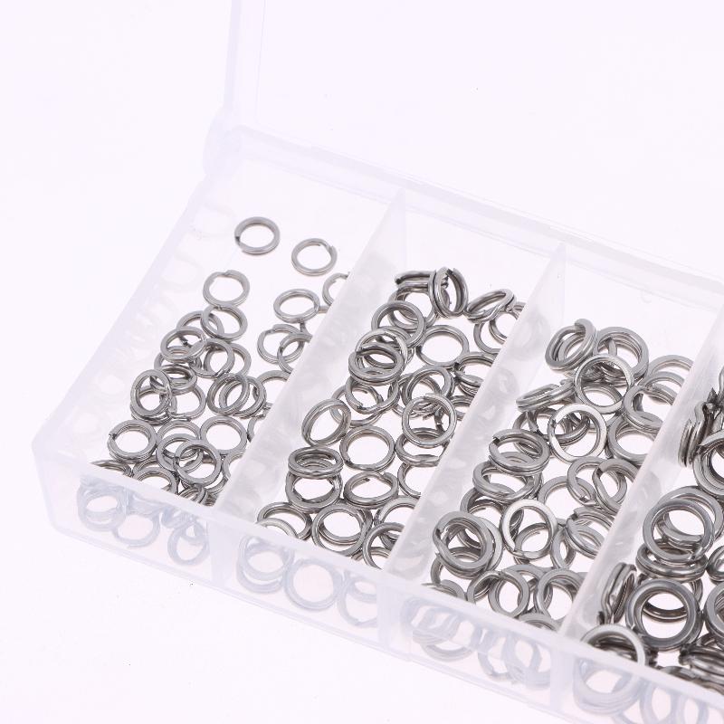 Stainless Steel O-Shaped Ring Set 200Pcs Fishing Split Ring Kit Fishing Lures Connectors Fishing Jigging Tackle Split Rings Set
