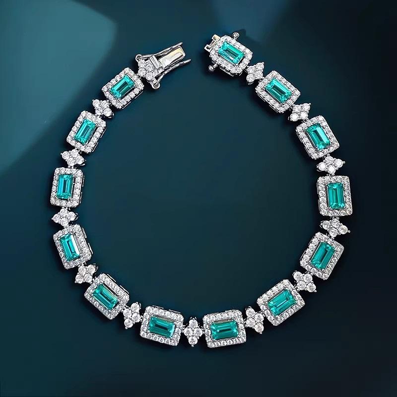 

Handmade Lab Aquamarine Diamond Bangle Bracelet 14K White Gold Engagement Wedding Bracelets for Women Bridal Party Jewelry Gift 17cm