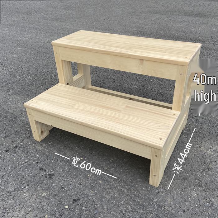 Solid Wood 2-Step Folding Ladder Stool for Household and Balcony Use