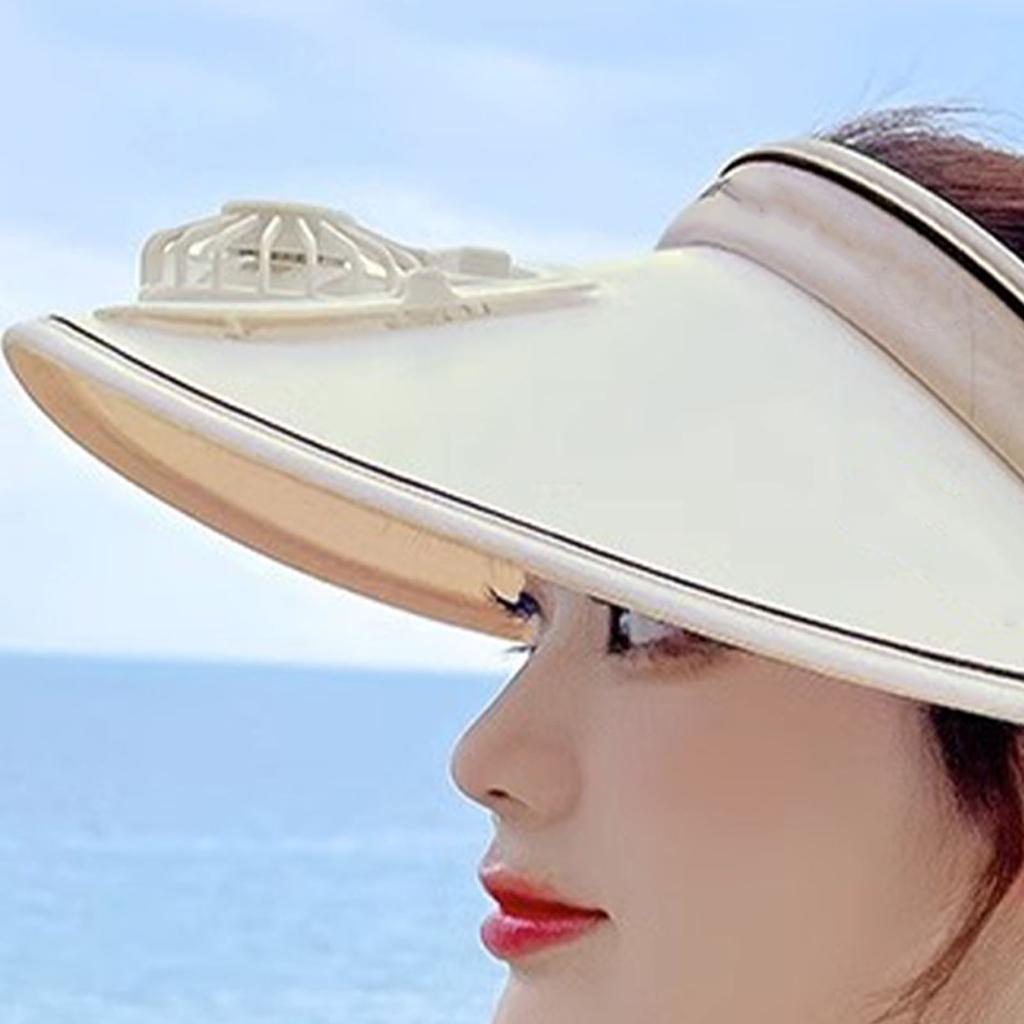 Klobouky se sluneční clonou s ventilátorem Velkoplošné sluneční clony pro ženy Děti Nastavitelný USB dobíjecí klobouk s ventilátorem Béžový