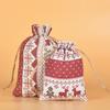 12pcs Linen Drawstring Bag Christmas Gift Apple Packaging Candy Decoration Storage Bag Drawstring Bag