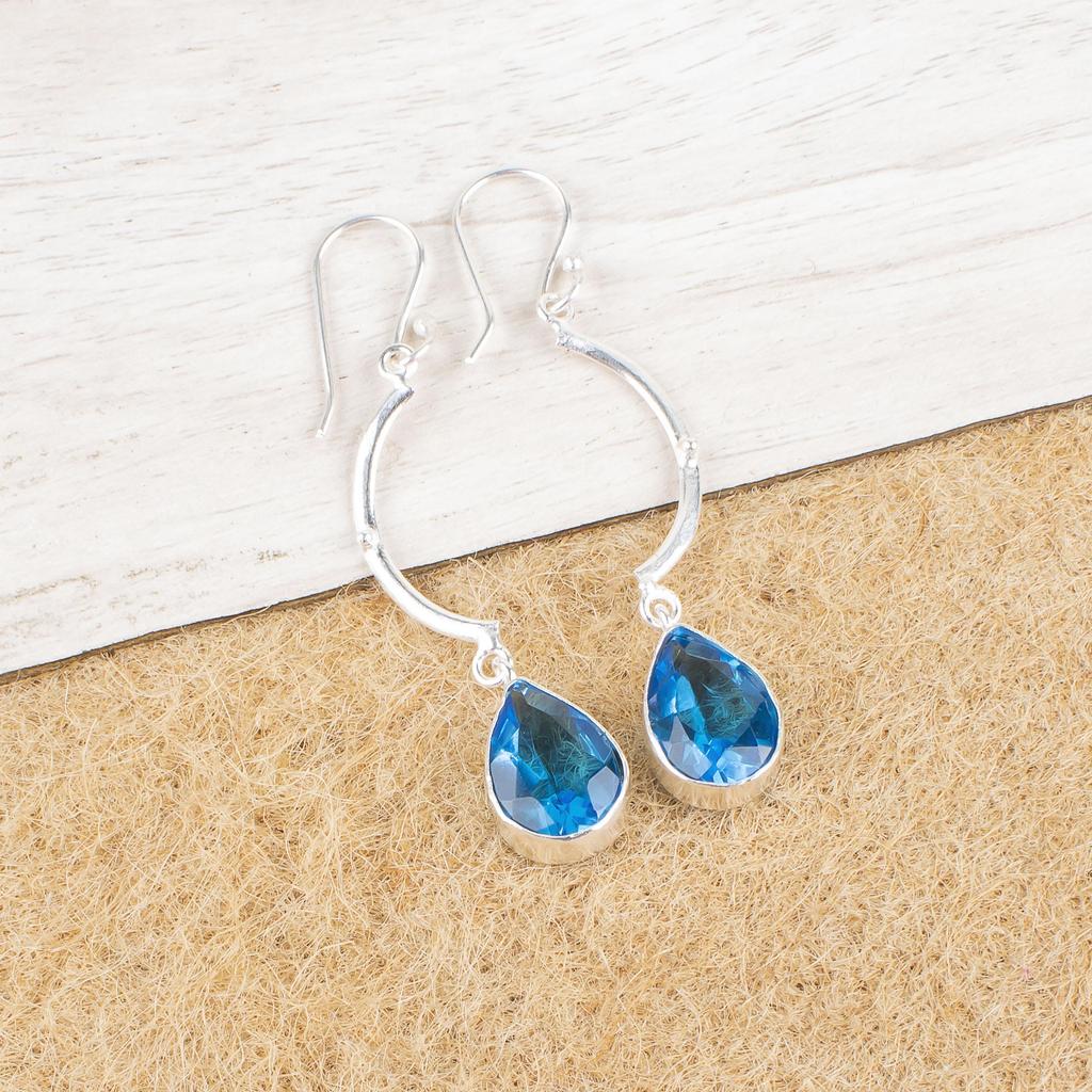 Swiss Blue Topaz 925 Sterling Silver Jewelry, Handmade Gorgeous Silver Earrings, Beauteous Topaz Gemstone Jewelry For Love