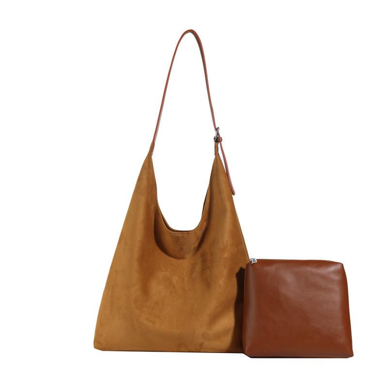 Solid Simple Color Large Capacity Casual Women Suede Tote Bag Autumn For