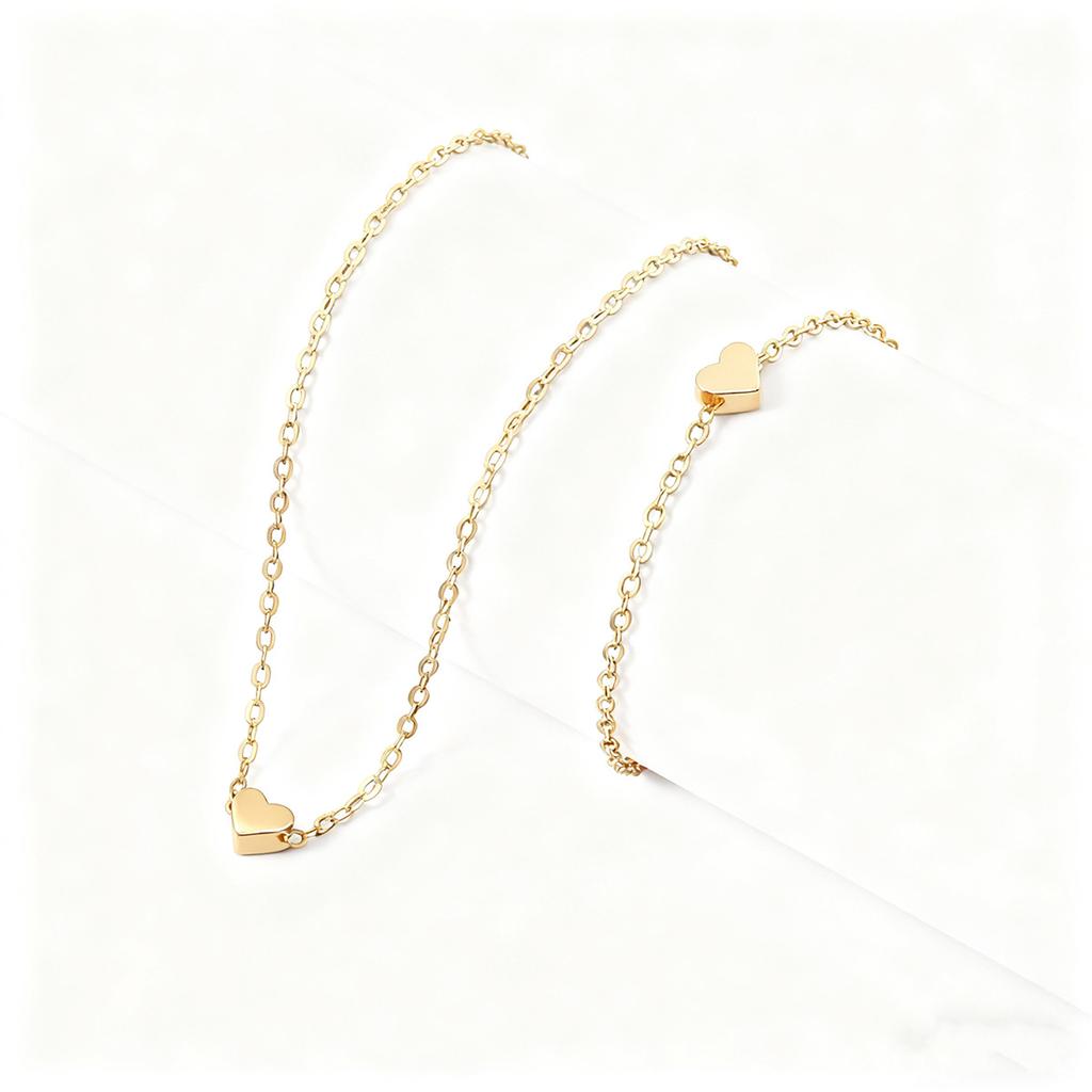 European and American Hot-selling Necklace Bracelet Set, Versatile Collarbone Chain, Heart-shaped Necklace Bracelet, Simple Peach Heart Item Jewelry