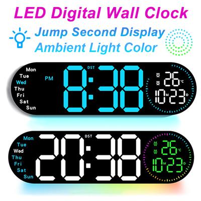 LED Digital Wall Clock Creative Remote Control Atmosphere Light Alarm Clock Positive/Countdown Timing Jump Second Display Clock