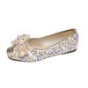 Women's Fashion Mary Jane Shoes Fall New Square Head Light Cut Sequin Butterfly-knot Soft Soled Flats