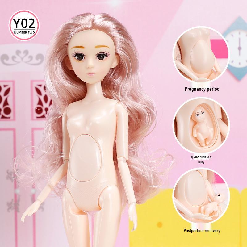 30CM Pregnant Doll with Real Eyes & Long Eyelashes – Multi-Jointed Nude Doll Body