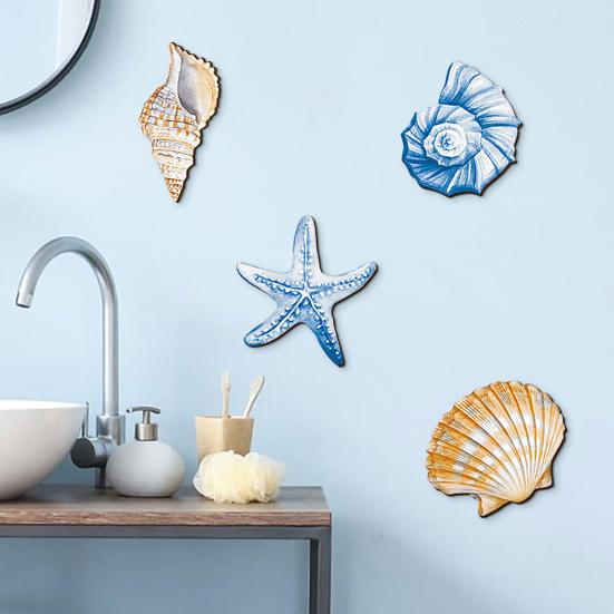 Yousheng Marine Wall Decoration Wooden Board Hanging Coastal Conch Shell Unique Mediterranean Wall Art Nautical Beach Theme Decor for Home Bedroom