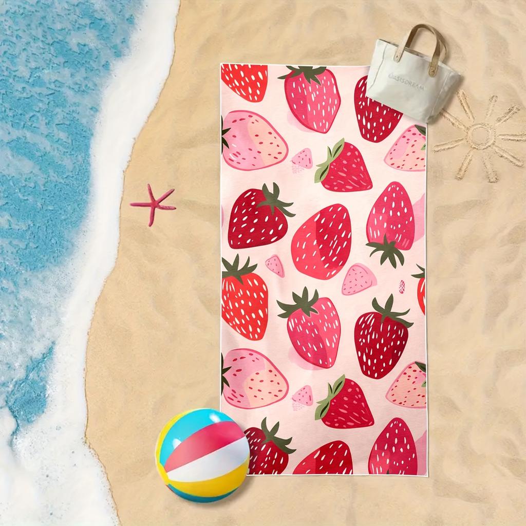 Modern Strawberry Pattern Quick Dry Towel, Absorbent for Pool Swim Yoga Travel Camping Bathroom