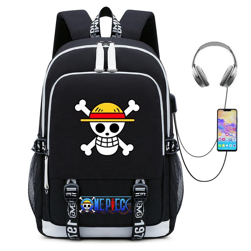 Riman ONE PIECE One Piece Peripheral Backpack, Youth Large-capacity Schoolbag USB Computer Bag