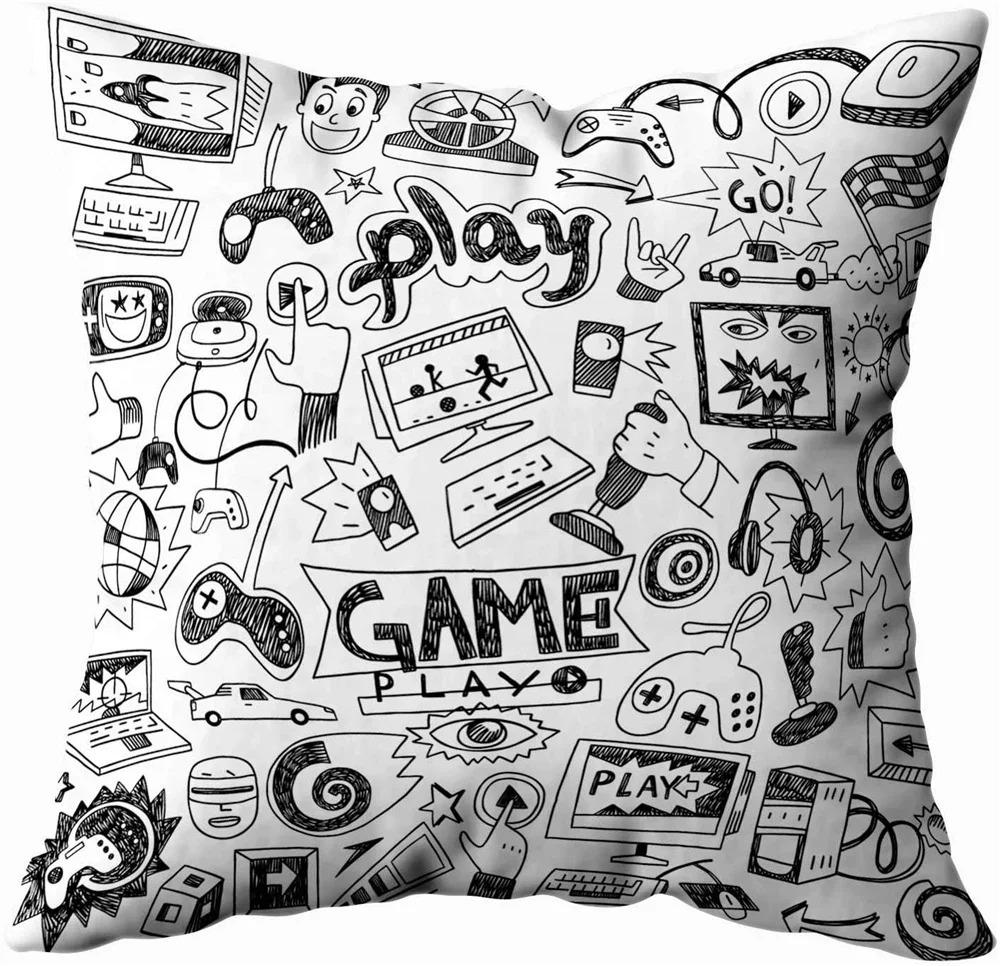 Home Decor Gaming-Themed Fun: Gamepad & Console Prints Pattern Cushion Cover Suitable For Sofa Bedroom Car Pillow Cover