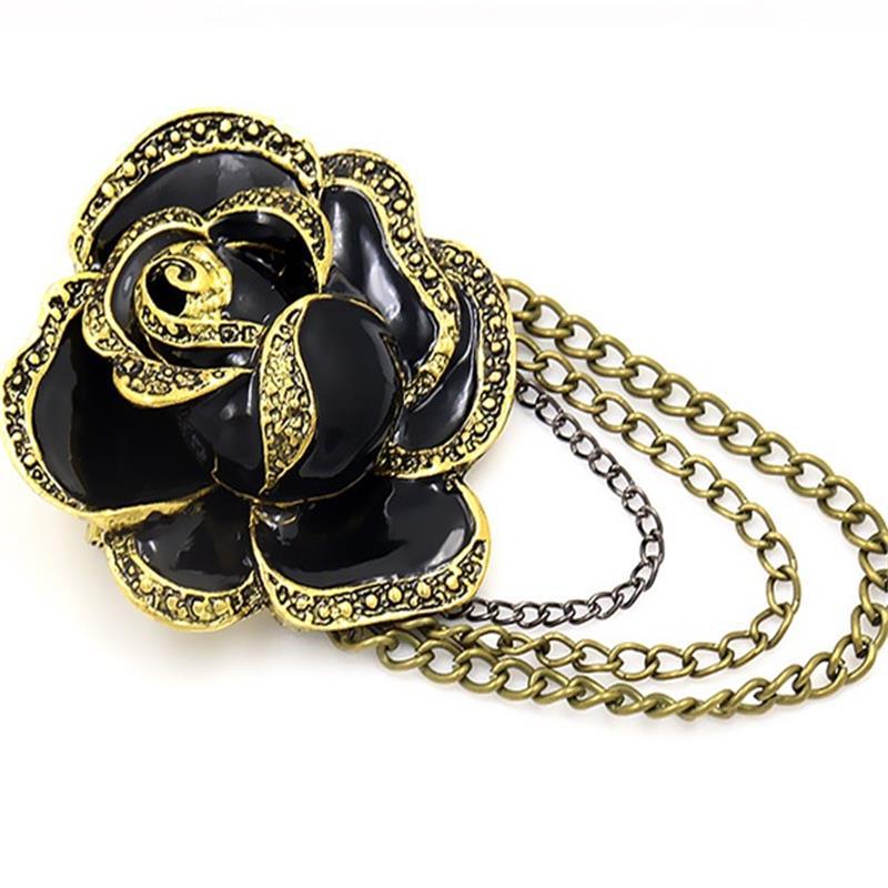 Camellia Brooch Oil Drop Badge Mourning Funeral Corsage Pin High-End French Elegant Clothes Scarf Accessory Tassel Chain Brooch