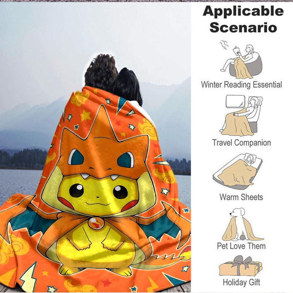 1pc Charmander Flannel Blanket, Soft Skin Friendly with Digital Printing, Various Sizes Available for Family, Friends, Birthday