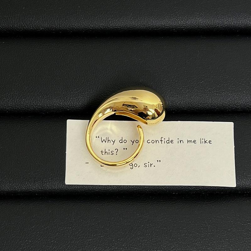 Minimalist Irregular Geometric Smooth Surface Teardrop-shaped Stainless Steel Opening Rings for Women Temperament Finger Jewelry