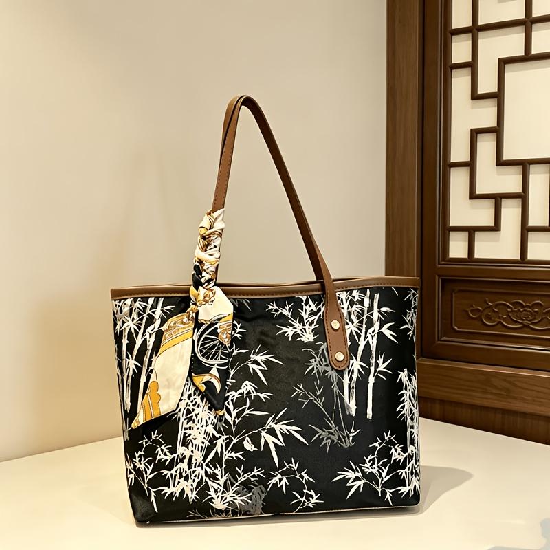 New Chinese style embroidered bamboo shoulder/handbag, retro, versatile, large capacity commuter tote bag, sophisticated commuter bag