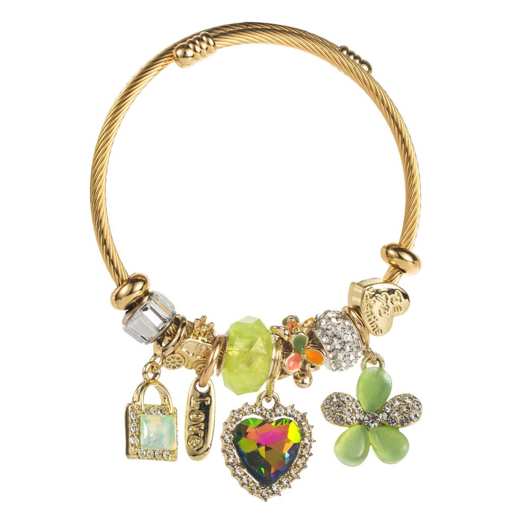 Stainless Steel Bracelet - Fashionable and Sweet Heart-shaped Lock Charm with Love Hearts and Flowers - High-end String Bead Bracelet