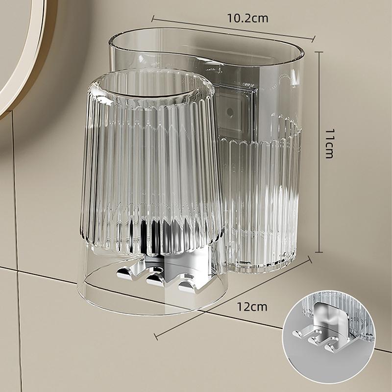 Étagère Murale Porte-Brosses à Dents Sans Perçage Salle de Bain Multifonctionnel Support à Dentifrice Rangement Tasses Rince-Bouche