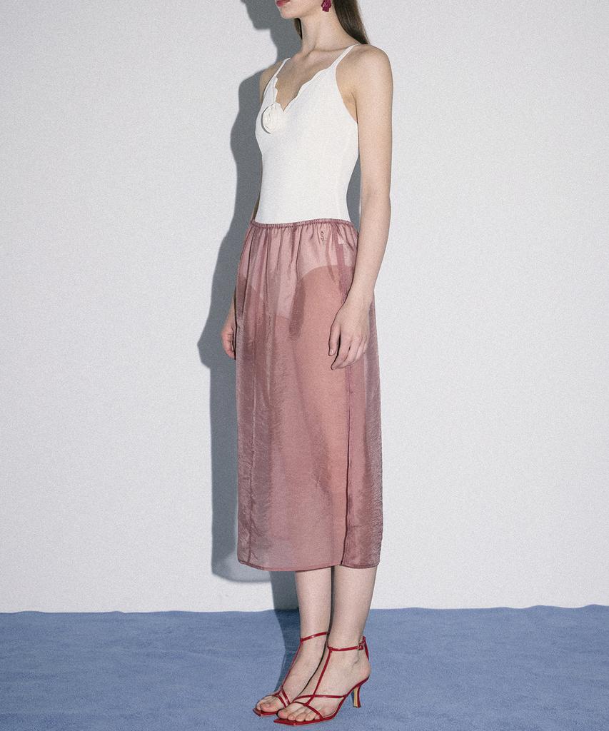 Melly And Rose Rose See-Through Organza Midi Skirt (304786)
