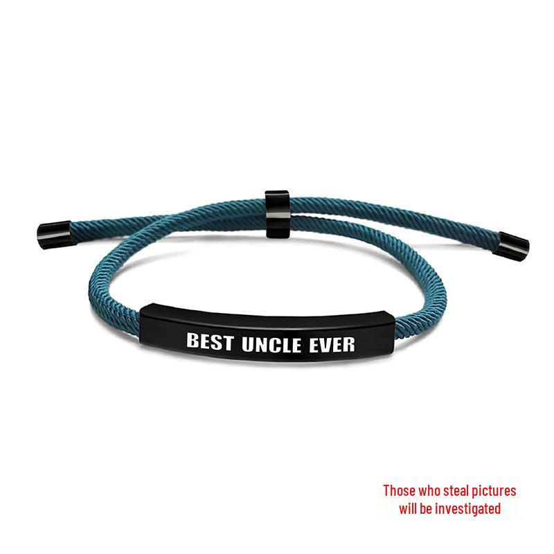 Pulseira Europeia e Americana Multicolorida de Corda Trançada com Placa de Aço Inoxidável Gravada - Presente Memorial de Bom Tio para o Natal