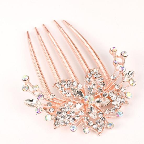 Rhinestone Hair Comb Anti Slip Elegant Hair Styling Accessories Flower Leaf Bridal Crystal Hair Ornaments for Beauty