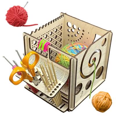 All-in-One Wooden Yarn Bowl Knitting Yarn Bowl Storage Crocheting Accessories Large Knitting Bowl with Holes Crochet Bowl Holder