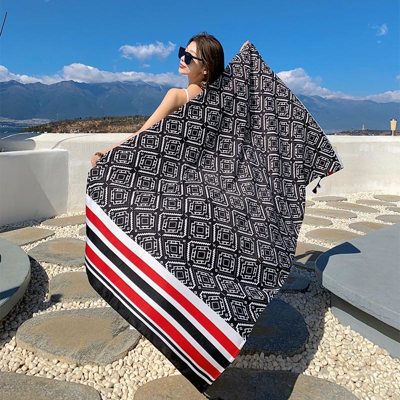 Fashions 90x180cm Twill Cotton Pareo Beach Cover-Ups Women Large Beach Dress Bikini Bathing Swimwear Cover Up Sarong Wrap Scarf
