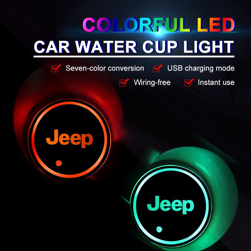 2Pcs LED Car Luminous Water Cup Pad Atmosphere Light Auto Accessories For Jeep Wrangler Renegade Compass Gladiator Cherokee Patr AJO1