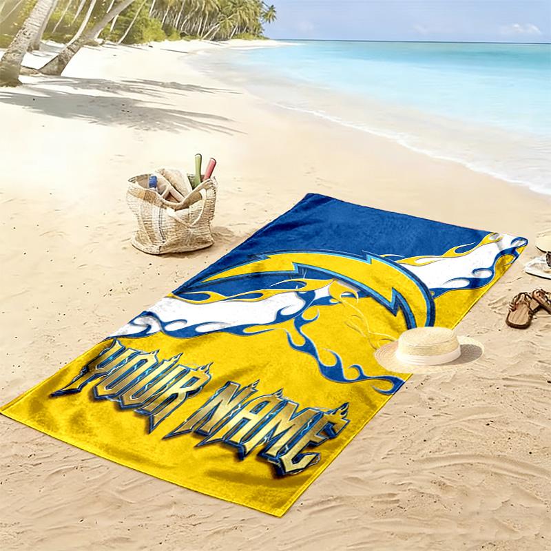 Name Custom LA Chargers Print Beach Towel, Large Soft Quick Dry Towel for Beach Camping Swimming