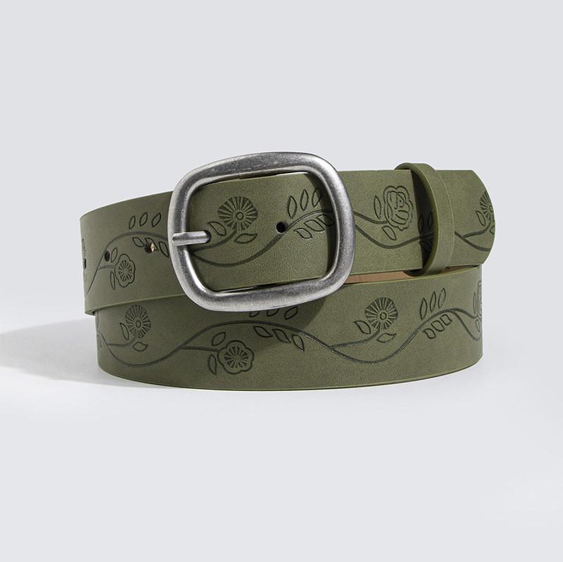 Old Style Embossed Faux Leather Waist Belt With Pin Buckle For Vintage Fashion