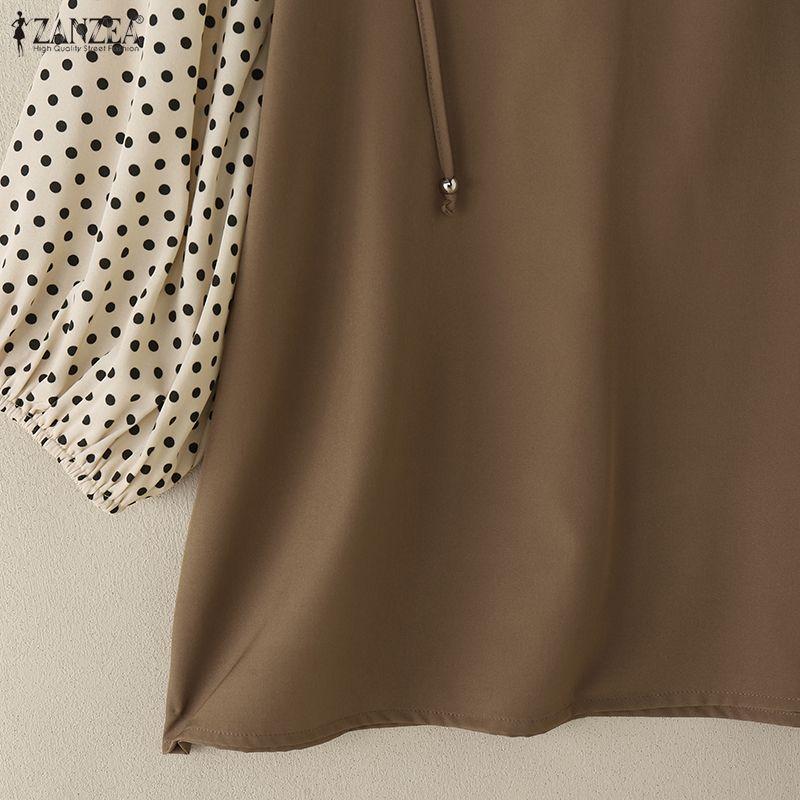 ZANZEA Femei Casual Imprimeu Buline Splice Mânecă 3/4 Hanorac Lejer Bluză