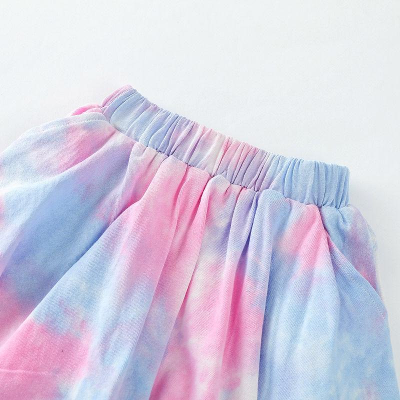 Girls' Tie Dye Suits Summer Korean Version Big Children Little Girls Short-sleeved Skirts Shorts Two-piece Trend