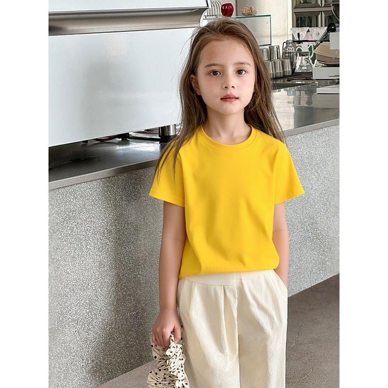 Brand Children's Clothing Summer 2026 Model Children's Pure Cotton Short-Sleeve T-Shirt Promotional Clothing Unisex Solid Color Base Shirt