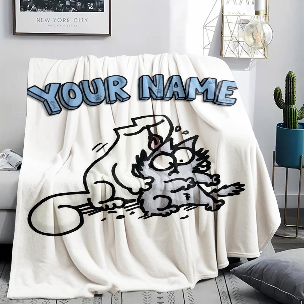 1PC Custom Name Simon‘s Cat Patterned Flannel Blanket Suitable For All Seasons for Home Decor Warmth and Comfort Gifts Holiday Present