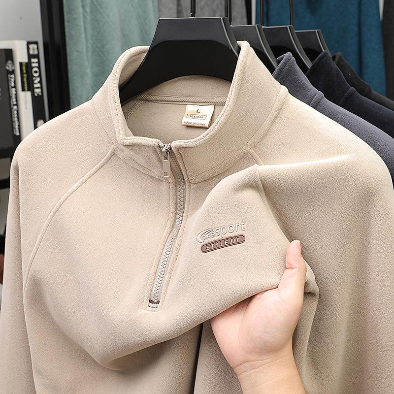 Men's Casual Winter Fleece Half-Zip Stand Collar Hoodie