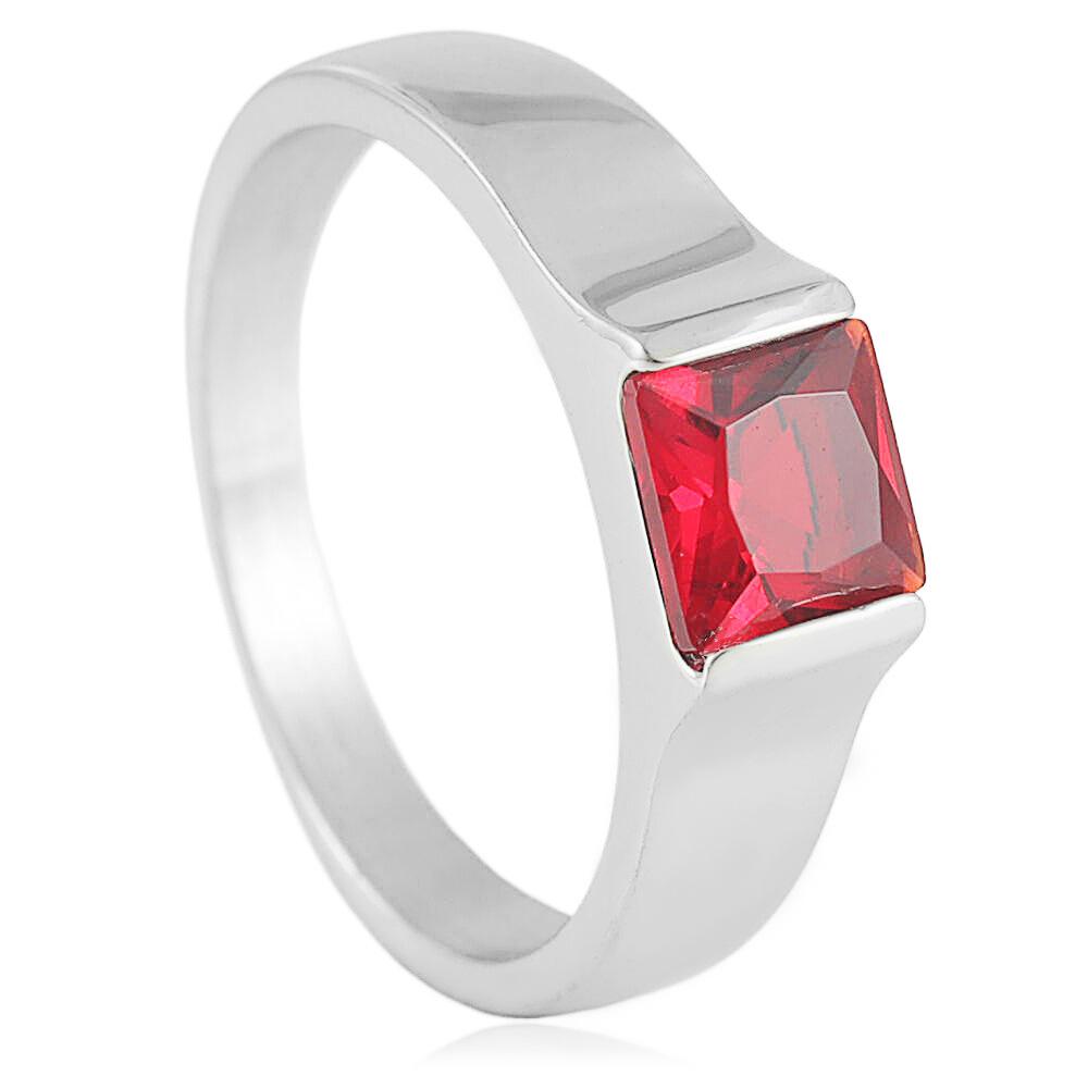 

European and American Titanium Steel Multi-color Gem Diamond Ring Simple Female Personality Polygonal Ring 5 красный