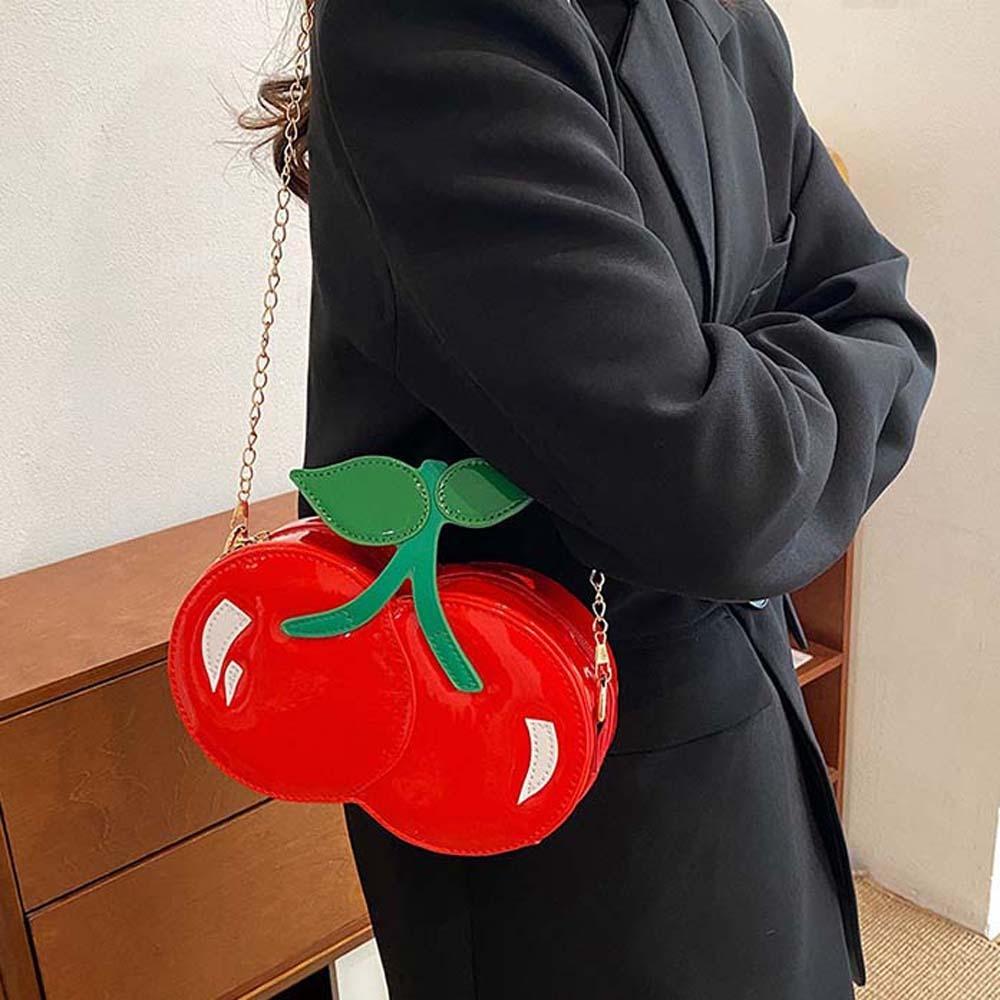 Waterproof Red Fruit Crossbody Bag Kawaii PU Shoulder Pouch Trendy Chain Cherry Shape Bag Summer
