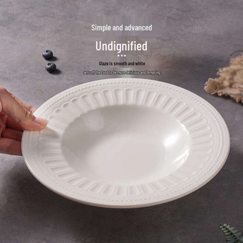 Baijie Nordic Ceramic Straw Hat Deep Plates, 8.5-inch