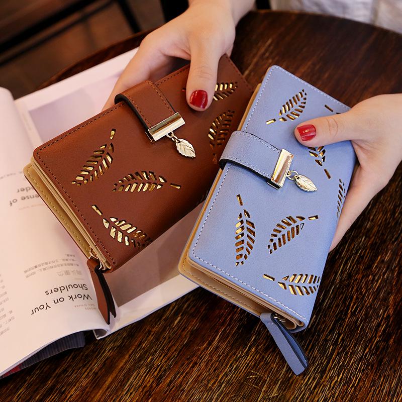 Women's Wallet Printed Leaf Wallet Wallet Korean Edition 2 Fold Zipper Long Card Bag Handbag