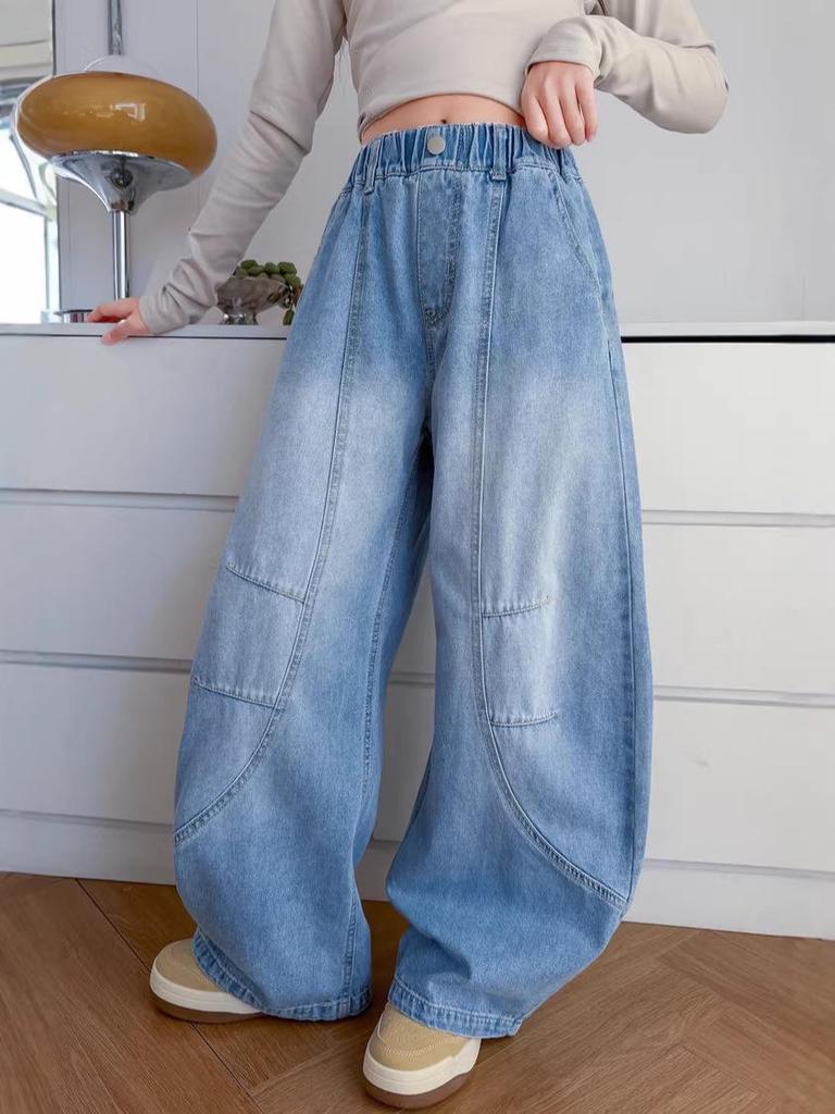 2026 Girls' Straight Leg Solid Color Jeans for Kids