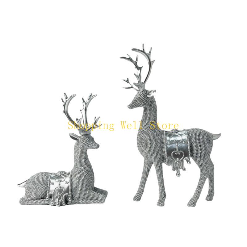 KX4B 2Pcs Resins Standing Sitting Reindeer Figurine Festival Decors for Home Office