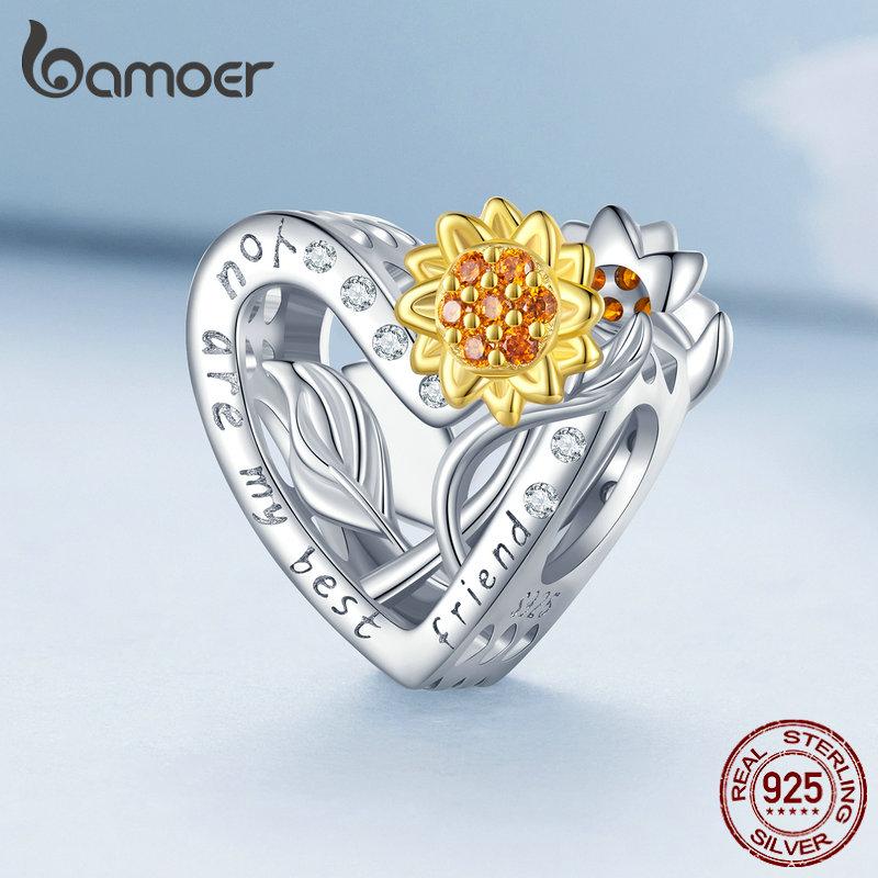 

BAMOER Стерлингового Серебра 925 пробы Подвески с Подсолнухом из бисера для женщин Оригинальный серебряный браслет Изящные ювелирные изделия 925 silver