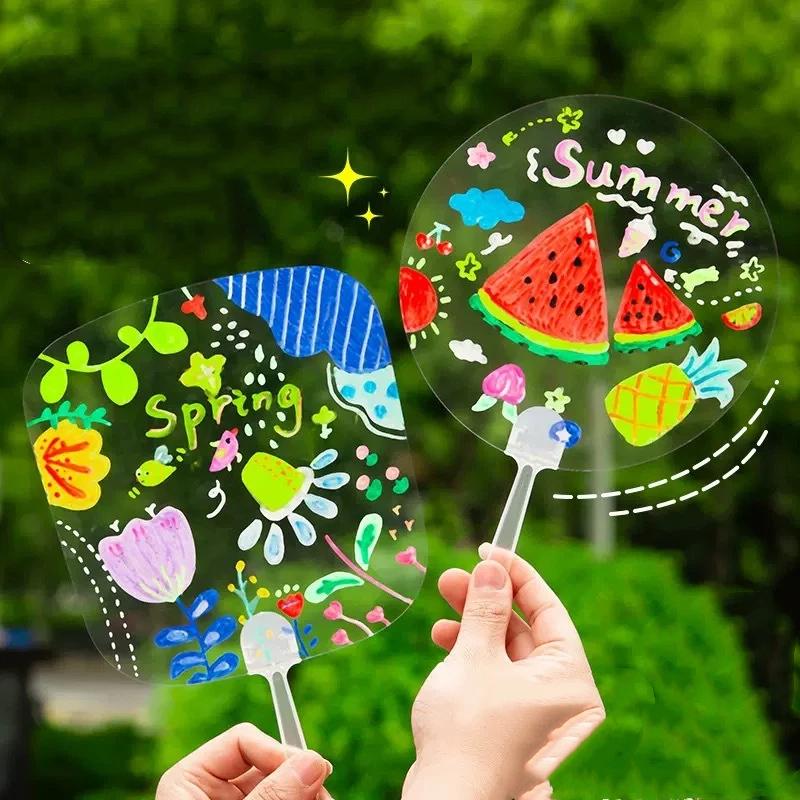 5Pcs Plastics Transparent Blank Fan Children Diy Stage Performance Hand Fan Decor For Diy Craft Make Hand Graffiti Fan