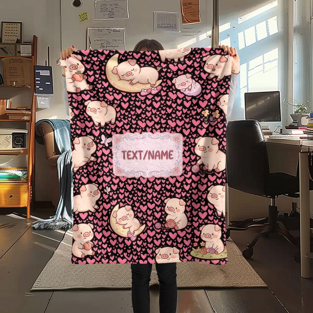 Custom Name,Kawaii Animal Pattern Art Printed Flannel Blanket, soft throw for bedroom sofa, washable,fan merchandise, great gift.chl