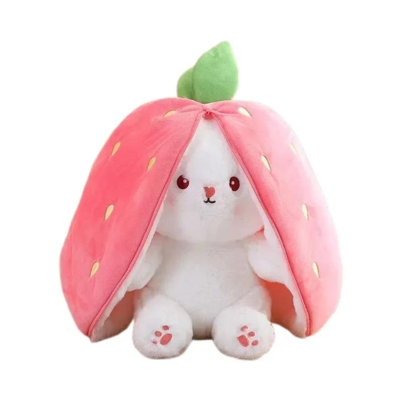 Creative Strawberry Rabbit Doll Transformed Into Little Rabbit Plush Toy Doll Carrot Birthday Gift Valentine's Day Pillow