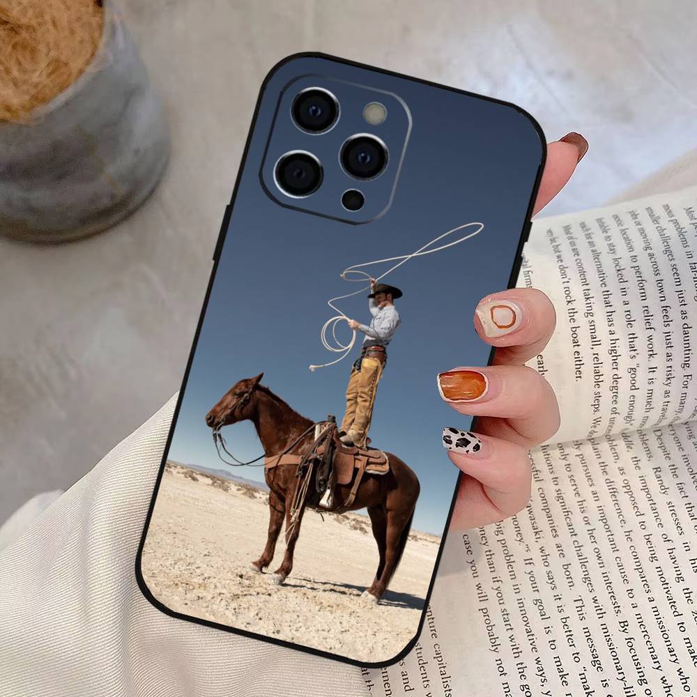 Western cowboy Phone Case For iPhone 17,16,15,14,13,12,11 Plus,Pro Max,XS,Soft Silicone Black Cover